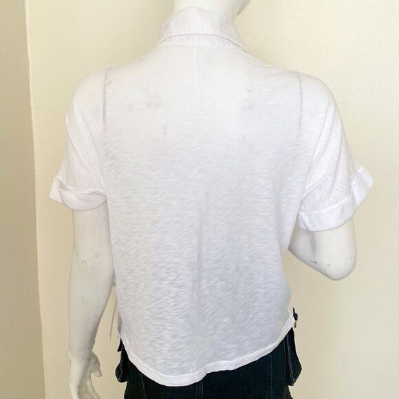 Stateside Supima Cotton Slub Knit Short Sleeve Button Down Pocket Shirt in White - Picture 4 of 6